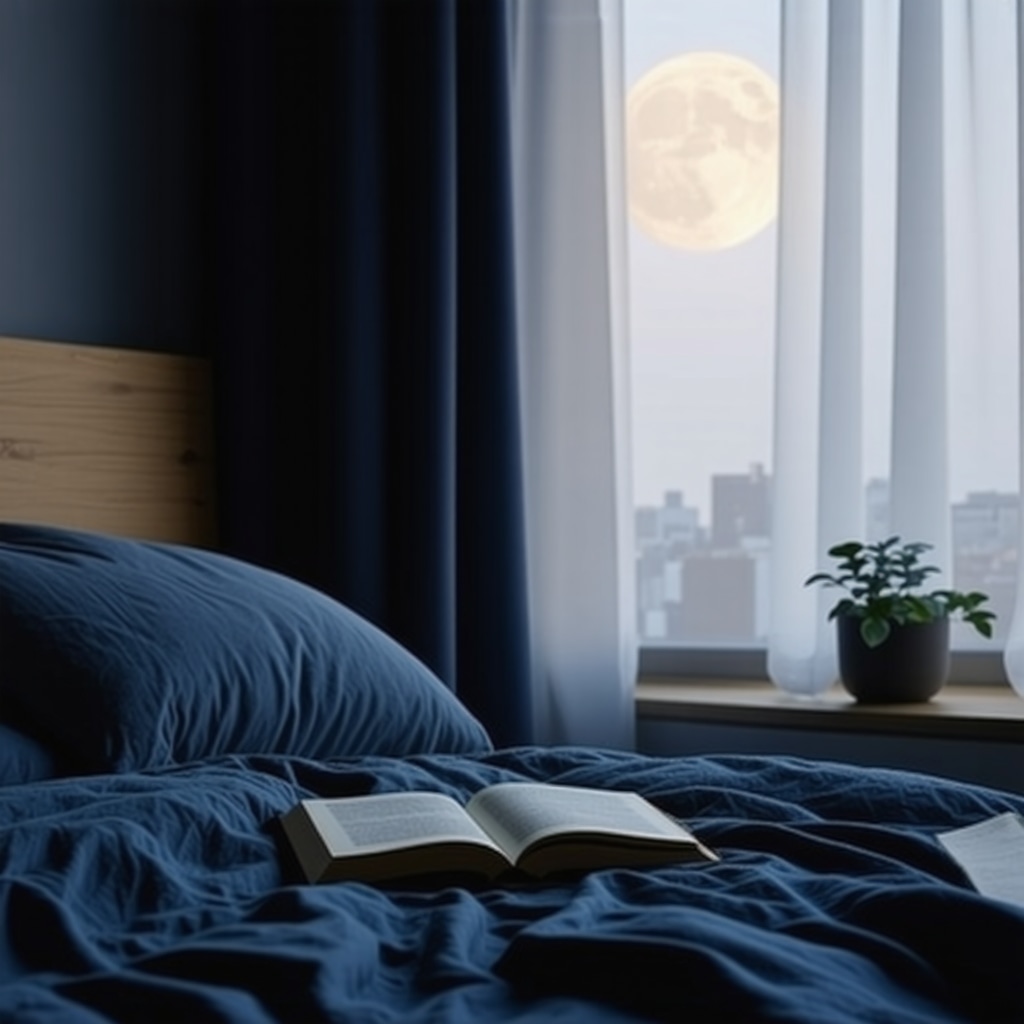 Notebook open on a nightstand illuminated by moonlight, symbolizing dream journaling and introspection