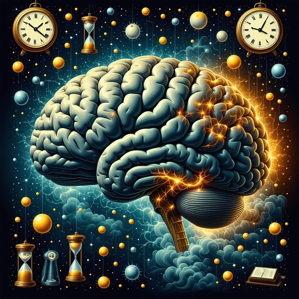 Abstract brain with neural connections and dream symbols related to lateness and stress