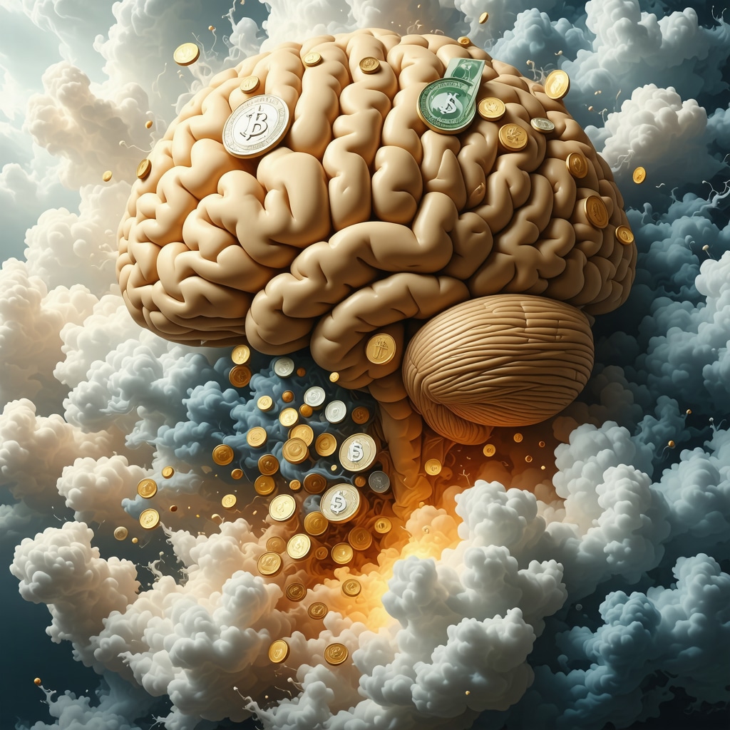 Illustration of brain activity with money symbols blending into dreams