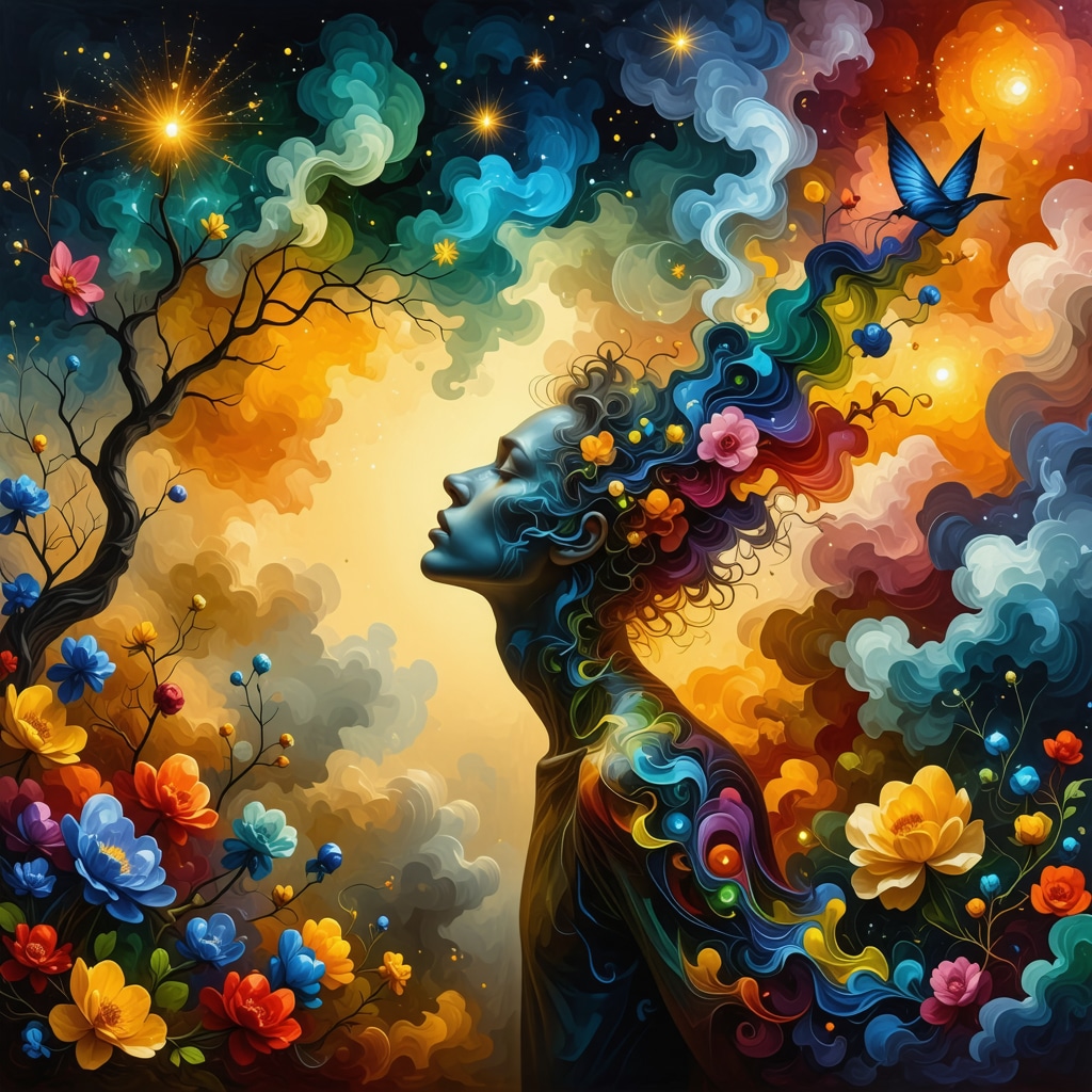 Abstract surreal image showing symbolic dream elements of ex-partner and emotional growth