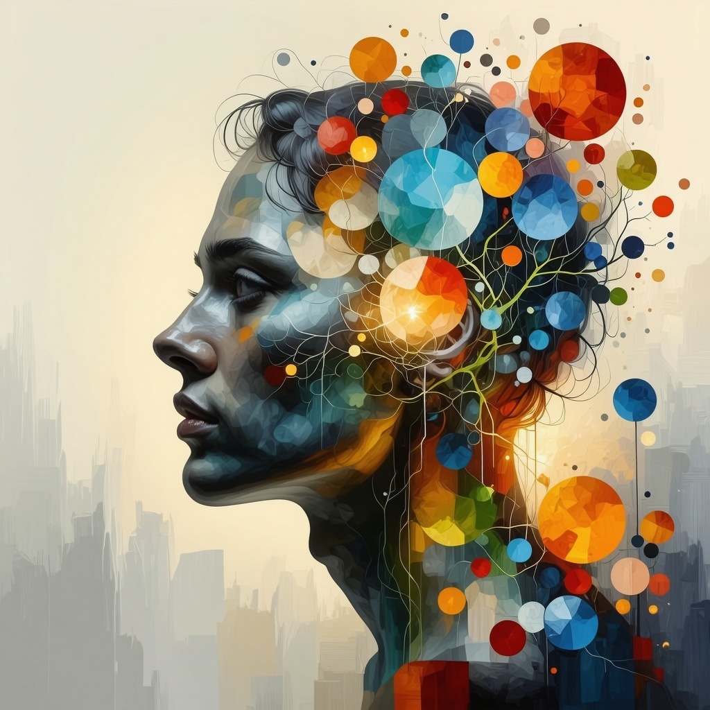 Abstract illustration showing pregnancy symbols and creative energy within the human mind