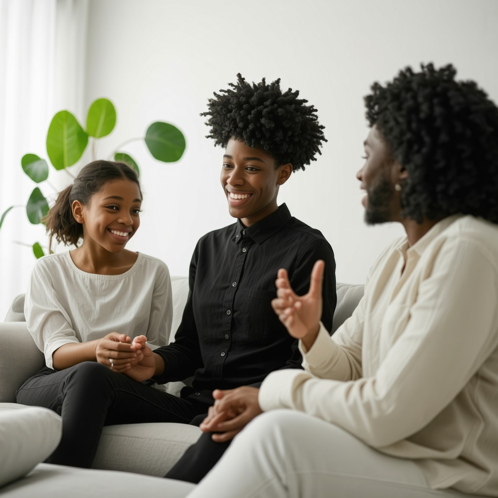Therapist analyzing symbolic family dreams with clients in therapy