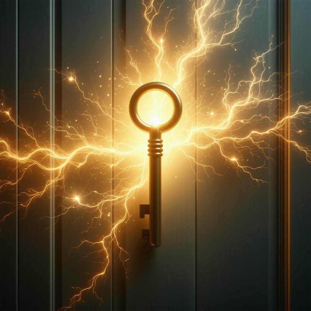 Artistic image of golden key unlocking a glowing door symbolizing transformation