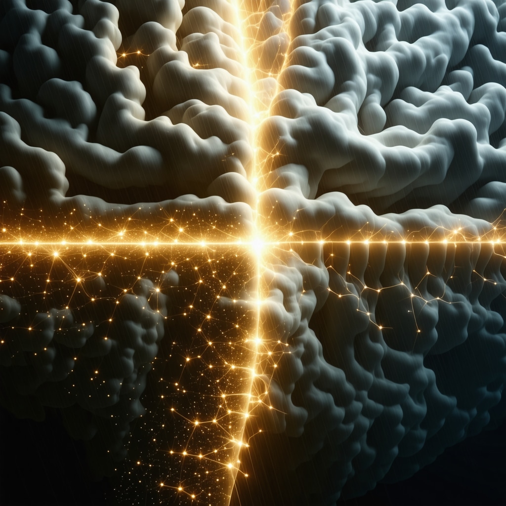 Abstract illustration of brain neural networks during REM sleep with symbolic teeth imagery