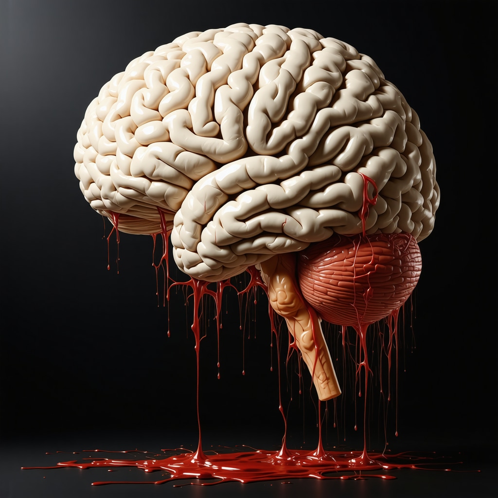 Illustration of human brain limbic system and blood symbolism in dreams