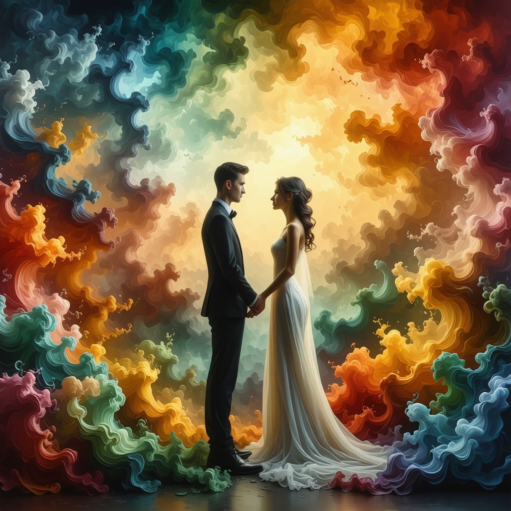 Illustration of a wedding dream symbolizing psychological archetypes and personal transformation