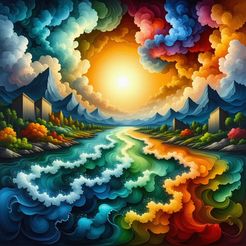 Abstract painting of symbolic flood illustrating emotional change and renewal