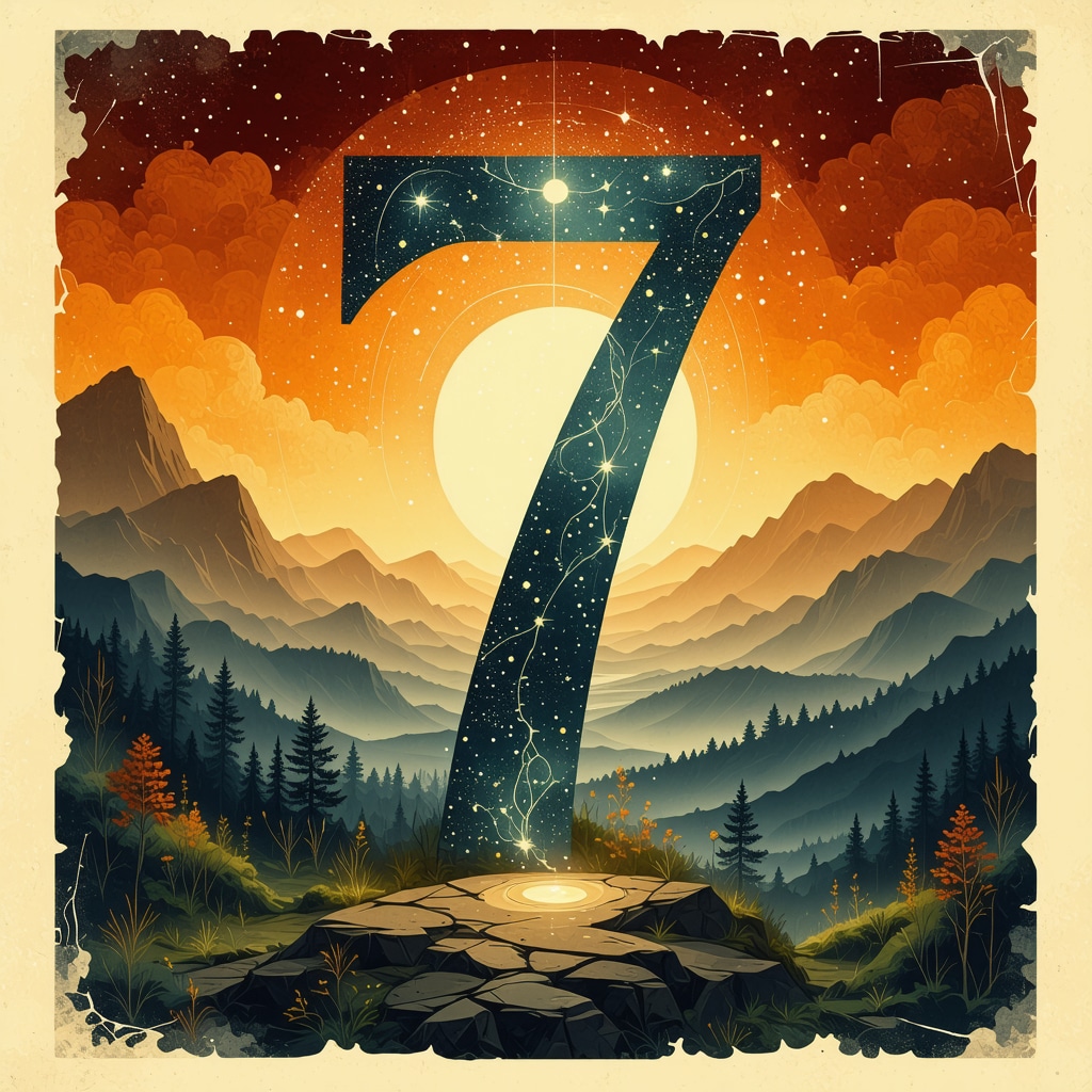 Artistic depiction of the number 7 with spiritual and mystical symbols.