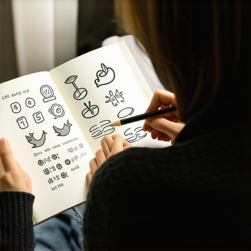 Person studying dream symbols with notebook and illustrations