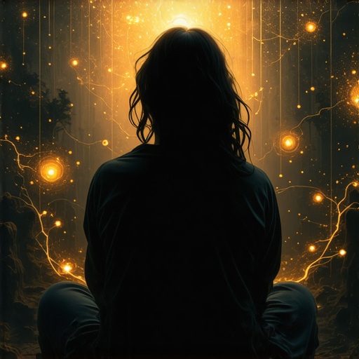An artistic depiction of a person contemplating dream symbols and archetypes