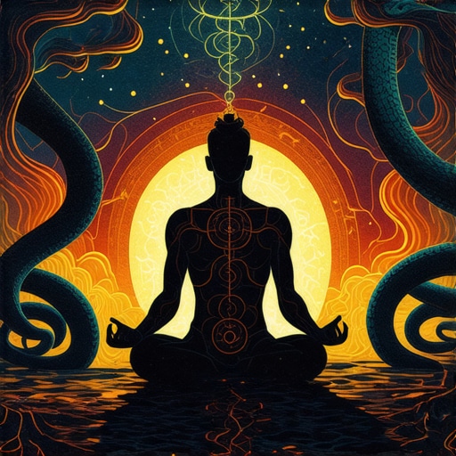 Artistic representation of meditation and snake symbolism in dreams