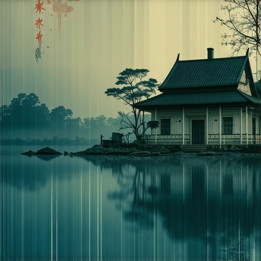 Illustrative scene depicting complex dream symbols like water, house, and abstract icons for interpretation