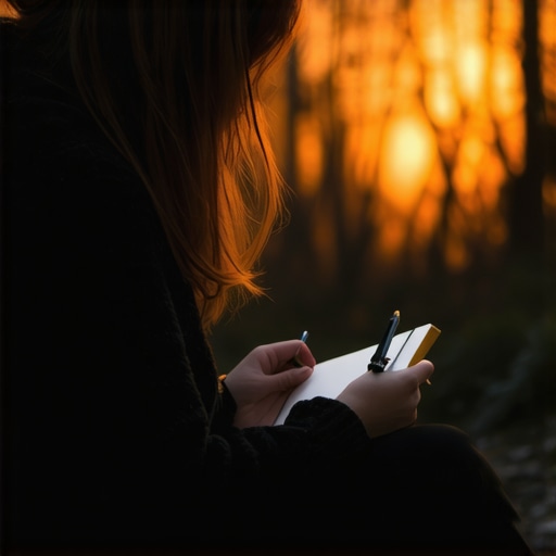 A person writing in a journal about dreams in a tranquil environment