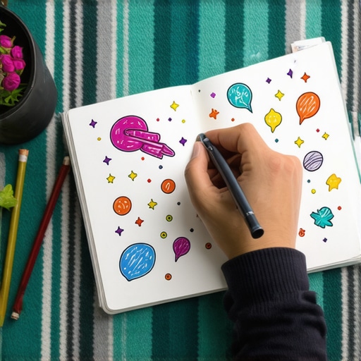 A journal page with colorful sketches and symbols representing dreams