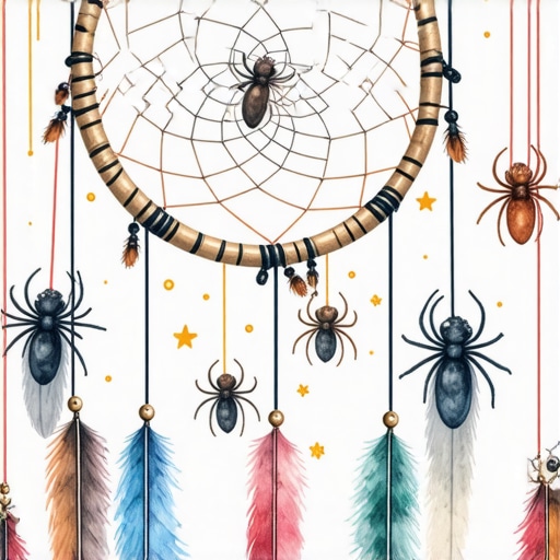 Illustration of a dreamcatcher with spiders, representing subconscious messages in dreams