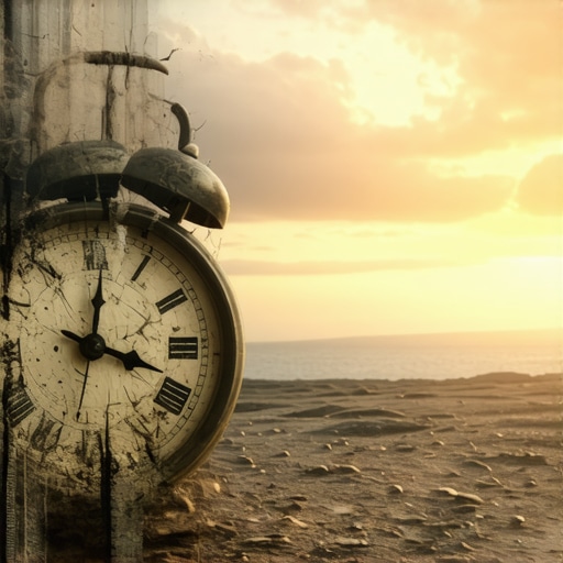 Serene scene of a broken clock symbolizing inner growth and transformation