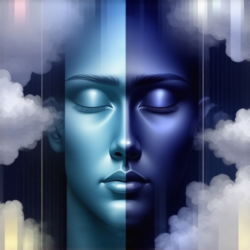 Inner Self Reflection Illustration Abstract image of mirror and clouds symbolizing self-awareness and inner peace.