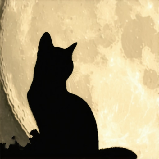 Silhouette of a mysterious cat under moonlight, symbolizing intuition and inner wisdom.