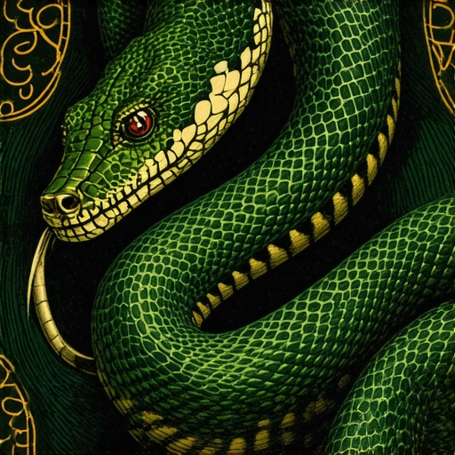 A mystical illustration of a snake intertwined with spiritual symbols