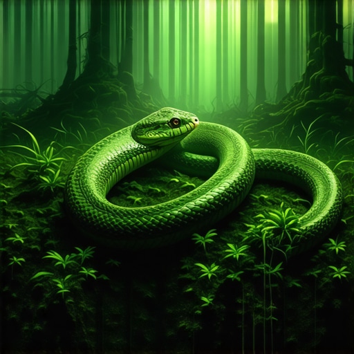 A mystical image of a snake symbolizing transformation and wisdom in a dreamlike setting