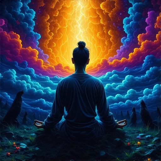 Person meditating in tranquil environment symbolizing spiritual transformation