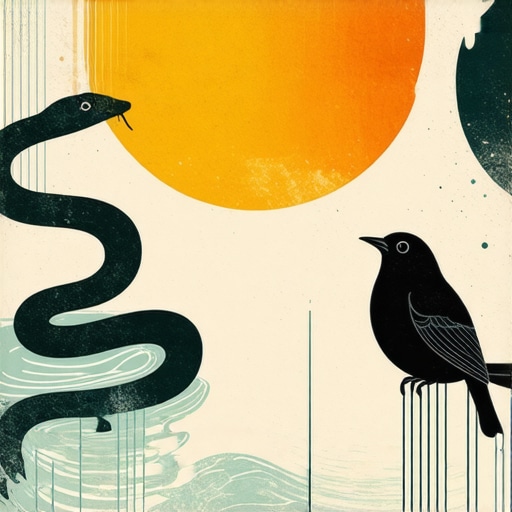 Dream Symbols and Subconscious Messages Surreal illustration of dream symbols like water, snake, and bird representing subconscious communication.