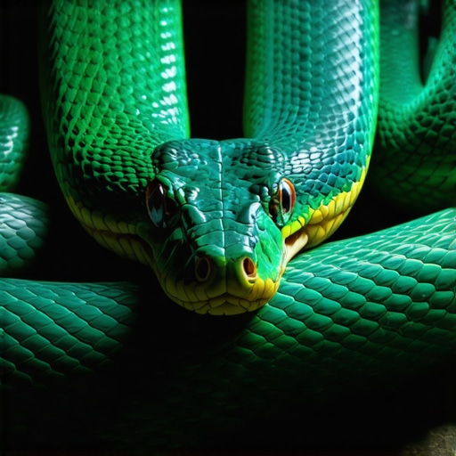 A vibrant and detailed illustration of a snake symbolizing spiritual growth in a dream