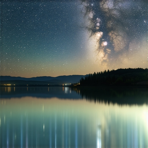 Peaceful lake under starry sky symbolizing inner tranquility and spiritual balance.
