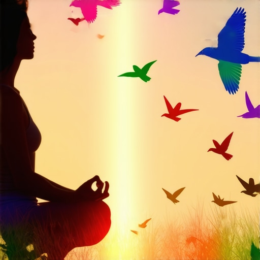 Meditating person with colorful bird symbols representing dream symbolism