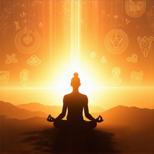 Person meditating with floating dream symbols representing inner strength