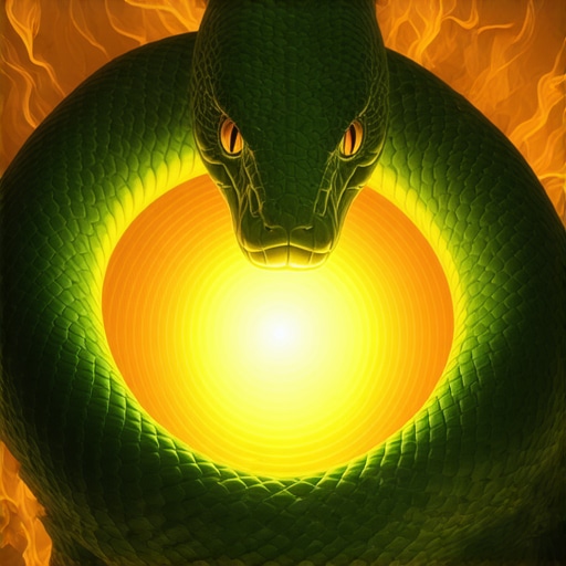 Illustration of a mystical snake coiled around a glowing orb, symbolizing transformation and inner strength