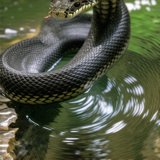 Snake intertwined with flowing water representing inner growth and spiritual strength.