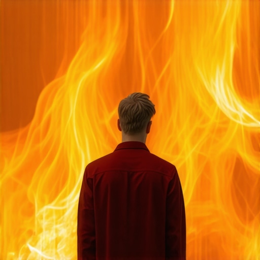 A person contemplating a fiery dream symbol with vibrant flames
