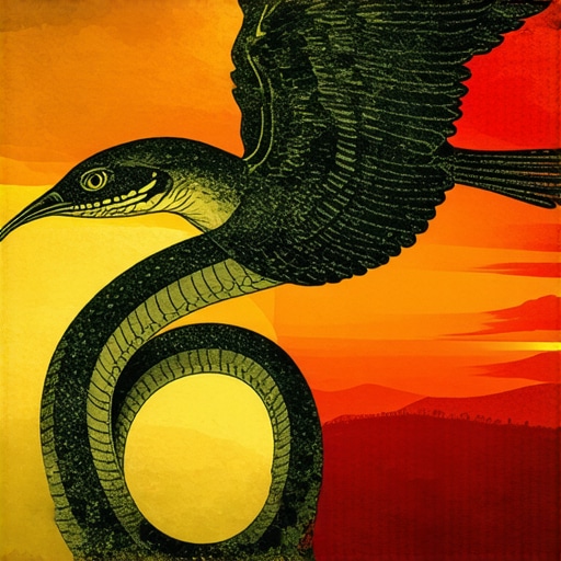 Illustration of a snake shedding skin and a bird flying away, symbolizing transformation and inner growth.