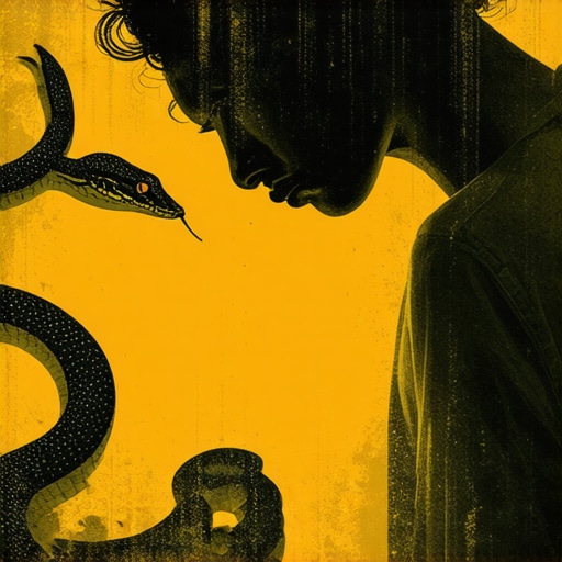 Deep Reflection on Snake Dreams Person in contemplative pose with a snake, representing inner transformation and insight