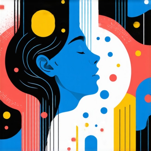 Abstract art representing a person dreaming with emotional symbols surrounding them