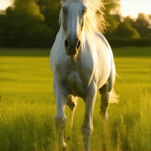Horse symbolizing freedom and strength A horse running freely in a green field, symbol of freedom and inner power