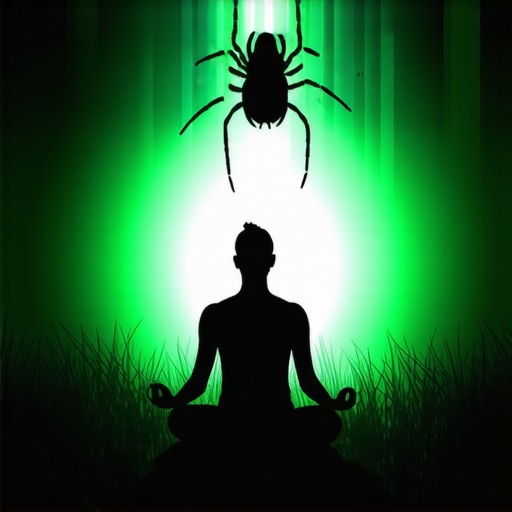 Meditative person with symbolic spider illustrating inner strength and spiritual development