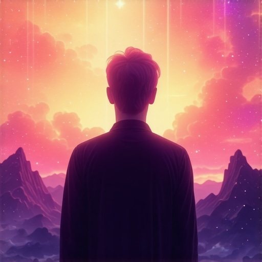 Inner Transformation Through Dream Symbols Person contemplating dream symbols representing inner change and self-awareness.