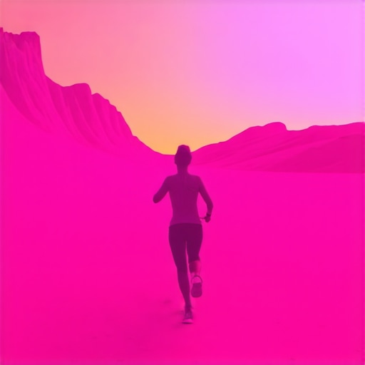 A person running through a surreal landscape representing inner transformation and freedom.