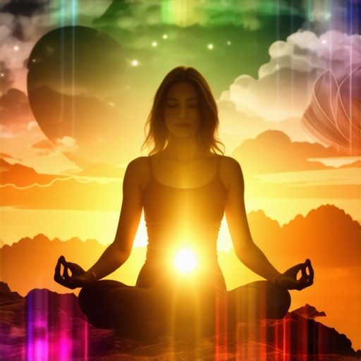 Person meditating with symbols of pregnancy and inner growth