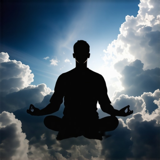 Meditating person surrounded by symbolic dream clouds, representing subconscious exploration