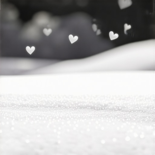 Serene Snowy Landscape with Heart-Shaped Snowflakes Peaceful snowy scene with heart-shaped snowflakes representing love and emotional harmony.
