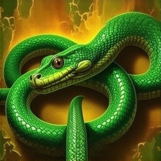 Symbolic Snake of Transformation and Inner Power A detailed illustration of a snake intertwined with spiritual symbols, embodying transformation and inner strength.