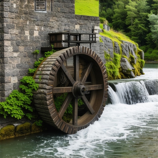 Symbolic Watermill in Nature A peaceful watermill with flowing water symbolizing transformation and inner strength