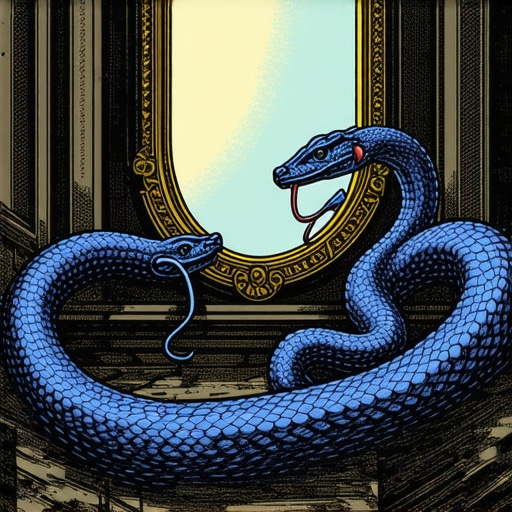 Artistic depiction of a snake and a mirror symbolizing collective unconscious in dreams.