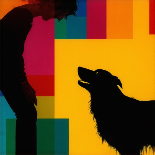 Unutrašnja snaga i izazovi u snovima Illustration of a person facing a symbolic dog representing inner fears and strength