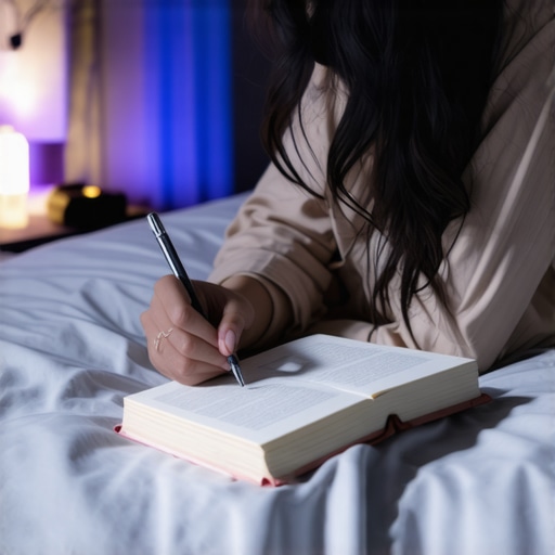 Osoba zapisuje snove u dnevnik, okružena mirnom atmosferom, simbolizujući ličnu analizu snova.