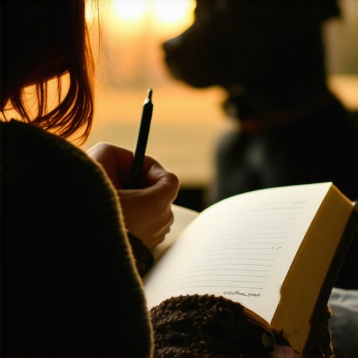 Person recording dream about a dog in journal