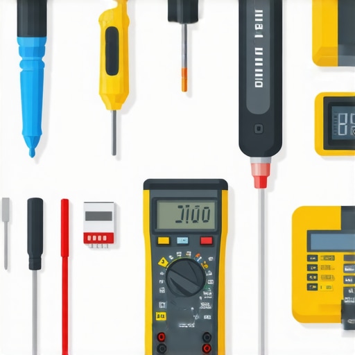 Organized DIY Workshop with Tools and Sensors A clean workshop workspace featuring essential DIY tools and monitoring sensors.